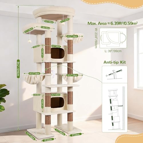 84 Inch Cat Tree for Large Cats (Beige)