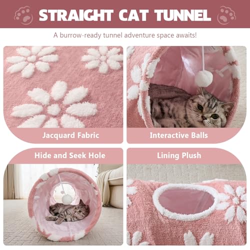 Straight Cat Tunnel for Indoor Cats 47"x12" (Pink Flower / Straight)