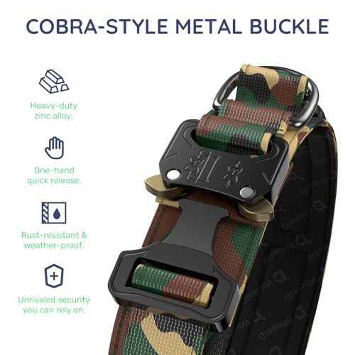 Premium Tactical Dog Collar (Woodland Camo / XL: Fits Neck 20.5"-24.5")