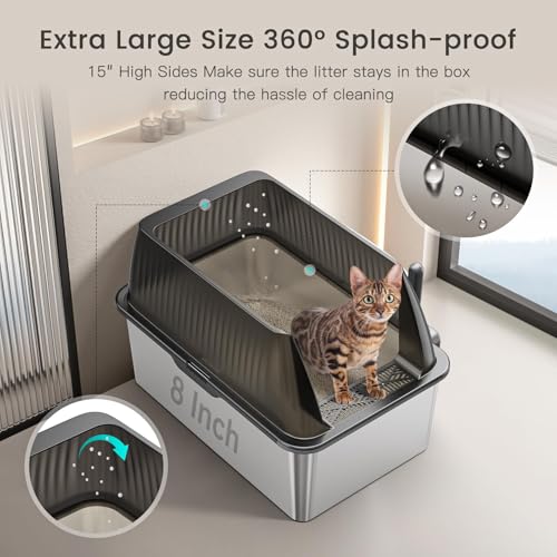 15” Stainless Steel Cat Litter Box Enclosure (Translucent black / XX-Large)