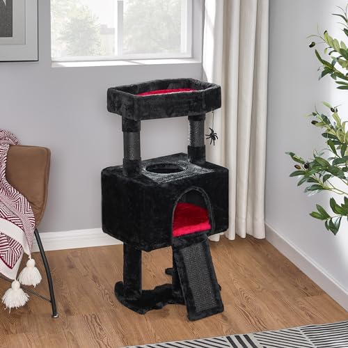 Cat Tree Tower for Indoor Cats (Black with Red)