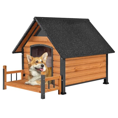 Dog House Outdoor Waterproof Dog Kennel for Small to Medium Size Dogs Doghouse Puppy Shelter with Elevated Floor for Winter (Brown-A / Medium)