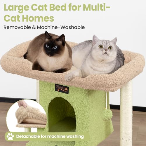 Cat Tree Tower Scratching Post for Indoor Large Adult Cats with Perch Bed (Green / 28 Inches)