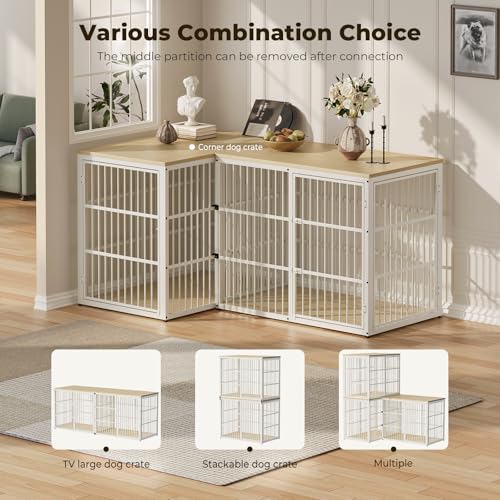 48'' XXL Dog Crate Furniture with 3 Doors for Large Dogs (Natural Beech / 47.2"L x 29.1"W x 37.6"H)