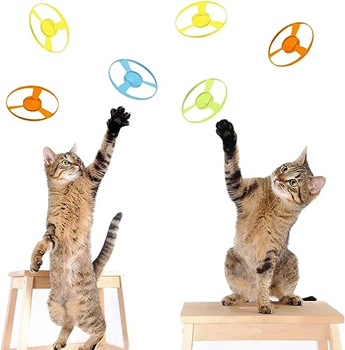 14 PCS Cat Fetch Toy with Colorful Flying Propellers Set