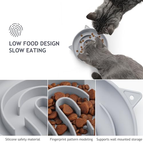 Slow Feeder Cat Bowl Silicone Pet Puzzle Feeder for Slow Eating (Gray / 1 Cup)