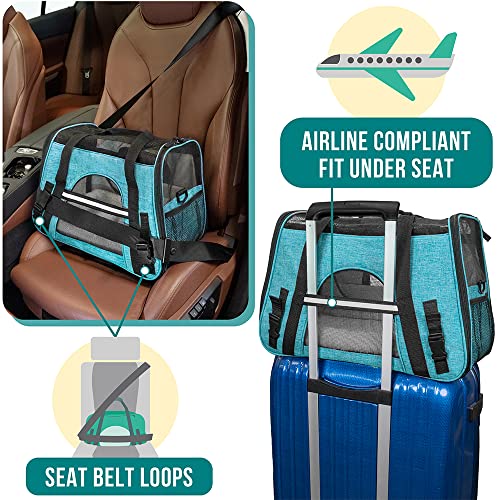 Airline Approved Pet Carrier for Cats Small Dogs (Heather Blue / 17.0"L x 10.2"W x 11.2"H)