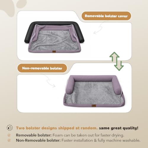 Orthopedic Washable Dog Bed with Bolster for Medium to Large Dogs (36.0"L x 27.0"W x 7.0"Th / Purple)