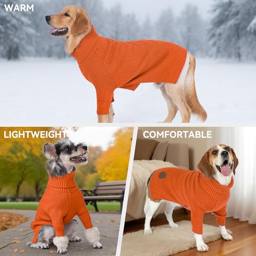 Dog Sweater Long Sleeve Knitted Turtleneck Pullover Warm Clothes (Orange / X-Large)
