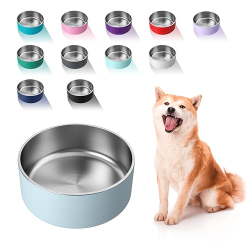 Dog Bowl Stainless Steel Food and Water Bowl (64 oz / Light Grey)