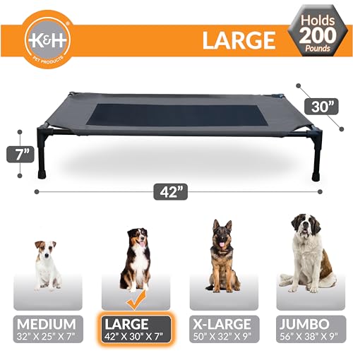 K&H Outdoor Elevated Dog Bed for Medium & Large Pets (Charcoal/Black Mesh / Large 42"L x 30"W)