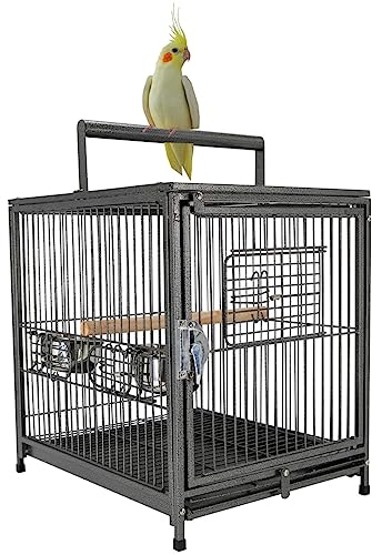 Deluxe Portable Wrought Iron Bird Travel Parrot Vet Carrier Cage (18" x 14" x 22"H / Black Vein)
