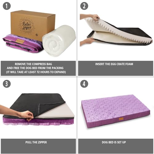 Orthopedic Large Dog Bed Washable Pet Crate Mat 48''X30'' Purple (Purple / 48"L x 30"W x 3.5"Th)