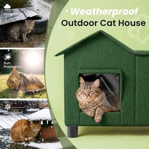 Outdoor Cat House Weatherproof Elevated Cat Bed (Green / L)