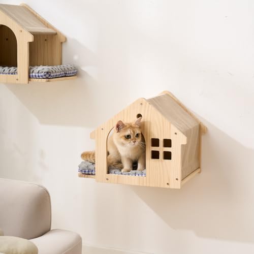 2 Pack Natural Wood Cat Wall House Bed (D)