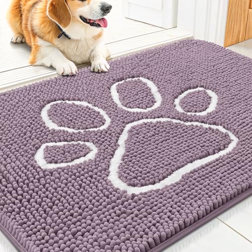 Dog Door Mat for Muddy Paws (30"X20" / Deep Plum and White)