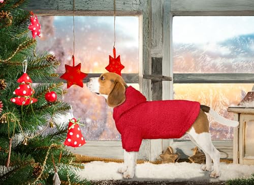 Fuzzy Dog Sweaters for Small Dogs Dog Hoodie Pet Clothes Warm Soft Cozy Coats Hooded Sweatshirt Fleece Small Pet Hoodies Sweater (X-Small / Red)