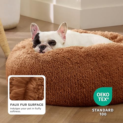 Calming Small Dog Bed Donut Washable Cat＆Puppy Bed (23"L x 23"W x 8"Th / Copper)
