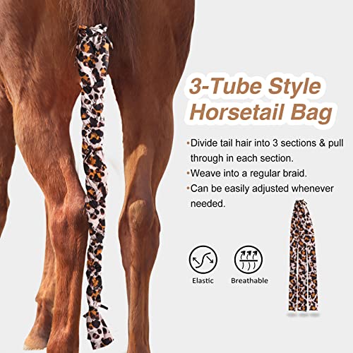 3 Tube Stretchy Fabrics Adjustable Closure Lightweight Horse Tail Bag for Horses Braid (Leopard Print)