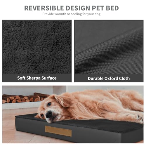 Outdoor Waterproof Orthopedic Dog Bed for Large Dogs (Pure Black / 36.0"L x 27.0"W x 3.0"Th)