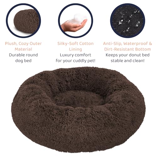 Calming Donut Dog Bed for Small Dogs (Coffee / Medium (30"L x 30"W x 9"Th))