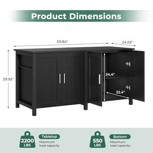 100 150 Gallon Fish Tank Stand Aquarium Stand with Cabinet Storage (Style1-Black / 60 inch)