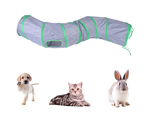 Cat Tunnel Toys for Indoor Cats Kittens Rabbits (47" (Shape S) / Grey)
