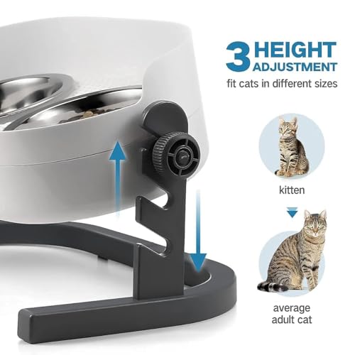 Height Adjustable Cat Elevated Bowls Stainless Steel Dog Food Water Bowls (Medium)