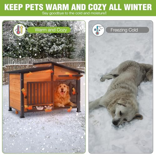 Outdoor Dog House Large Insulated Dog Kennel Weatherproof Dog Shelter with Chew