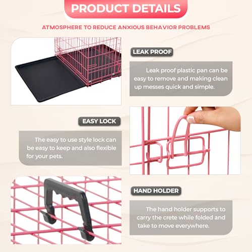 42" Foldable Metal Dog Crate (Pink)