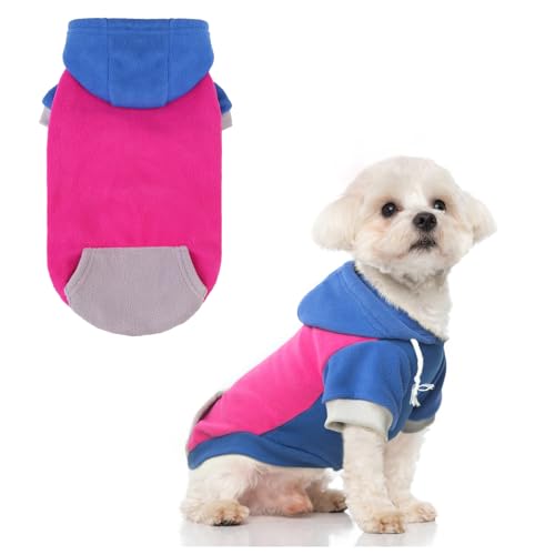 Fleece Dog Hoodie Sweatershirt with Pocket and Leash Hole (Small/Medium / Rose)