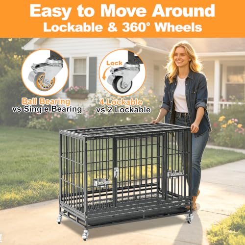3 Pack Three Tier 37" Heavy Duty Stackable Dog Crate with Wheels (37"L x 22.5"W x 29.5"H - 3 Tiers - 3 Pack)