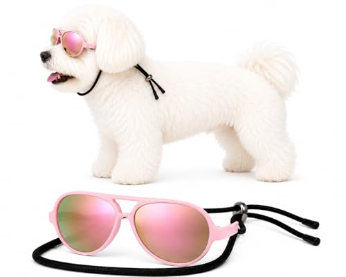 G029 Dog Cat Pet Aviator Pilot Sunglasses Glasses for Small Breeds up to 15lbs (S, Up to 15 lbs, 2-pack Black + Pink-pink mirror)