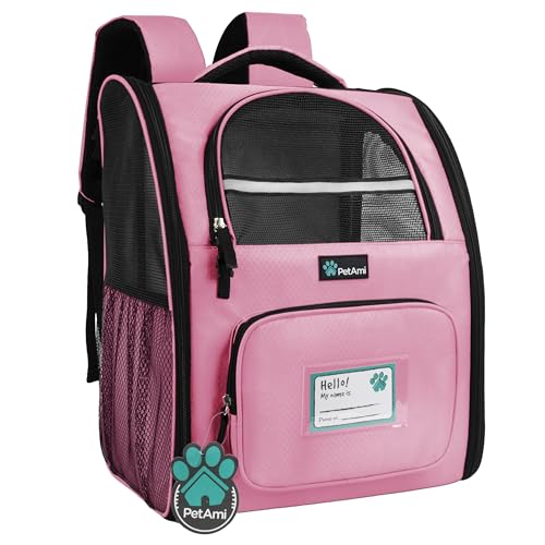 Dog Backpack Carrier Airline Approved Cat Pet Puppy Bag (Pink)