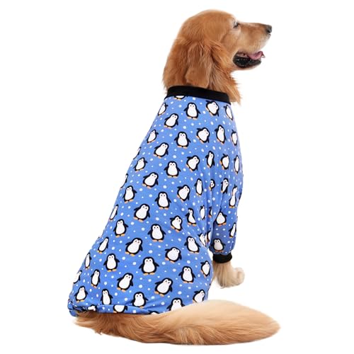 Dog Pajamas One Piece Light Comfy Pjs Pet Costume M (XX-Large / Penguin Polka Dots)