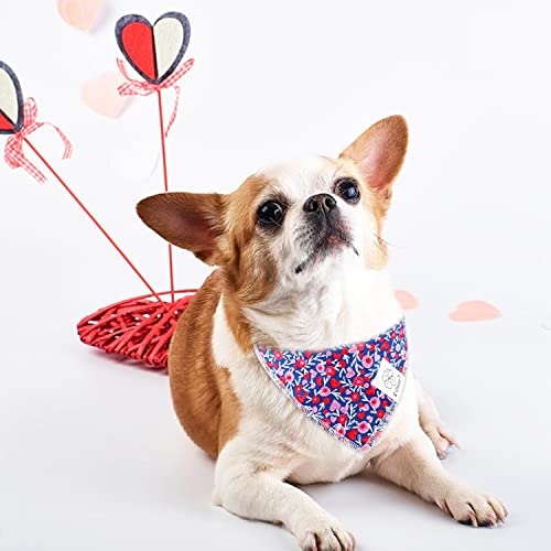 Pink Floral Dog Bandanas Girl Matching Scrunchie Medium Large (heart-pink navy / Large-set of 1)