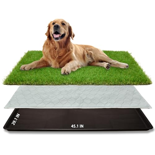 Dog Grass Pad with Tray for Dogs Puppy Potty Training to Pee & Poop Indoor (XXL-45.1"x29.1")