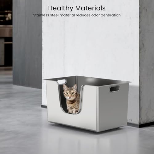 Enclosed Stainless Steel Cat Litter Box 11.8” High Sides (22.8"L x 14.9"W x 11.8"H)