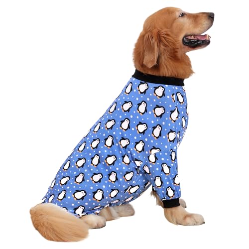 Dog Pajamas One Piece Light Comfy Pjs Pet Costume M (X-Large / Penguin Polka Dots)
