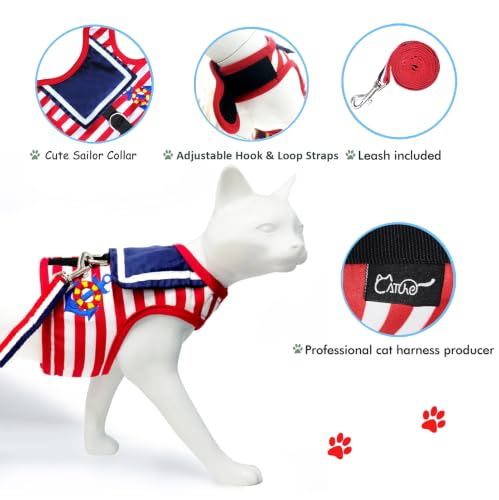 Cat Harness and Leash Set Escape Proof (Sailor Suit Red / L 8-12 lbs)