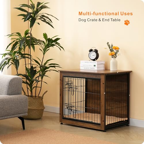 27" Dog Crate Furniture (Warm Brown / 27.2"L x 20.1"W x 23.6"H)