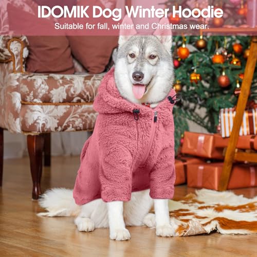 Fuzzy Dog Sweater with Adjustable Hood & Harness Hole (XX-Large / Pink)
