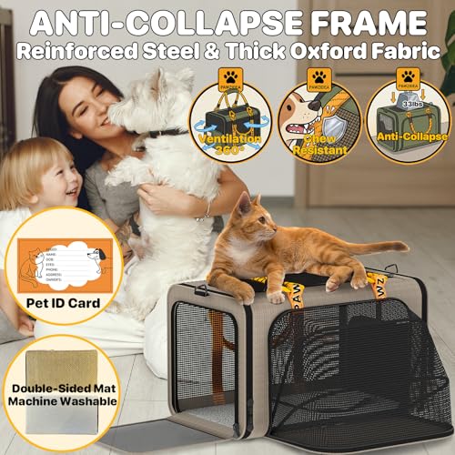 Expandable Pet Carrier for Small Cats & Dogs (18.0"L x 11.0"W x 11.0"H / Khaki Plaid)