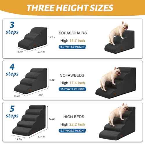 Dog Stairs for High Bed (Black / Standard 5-Step 22.2"H)
