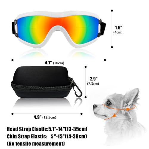 Dog Goggles Small Breed Dog Sunglasses Doggy UV Protection Glasses (White Frame Red Lens)