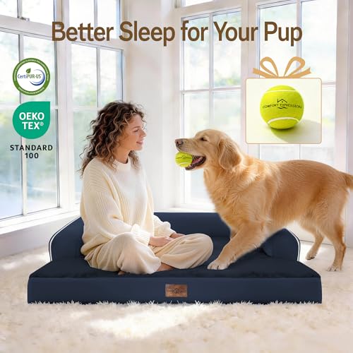 Orthopedic XL Dog Bed for Large and Extra Large Dogs (Navy Blue / 42"L x 30"W x 7.5"Th)