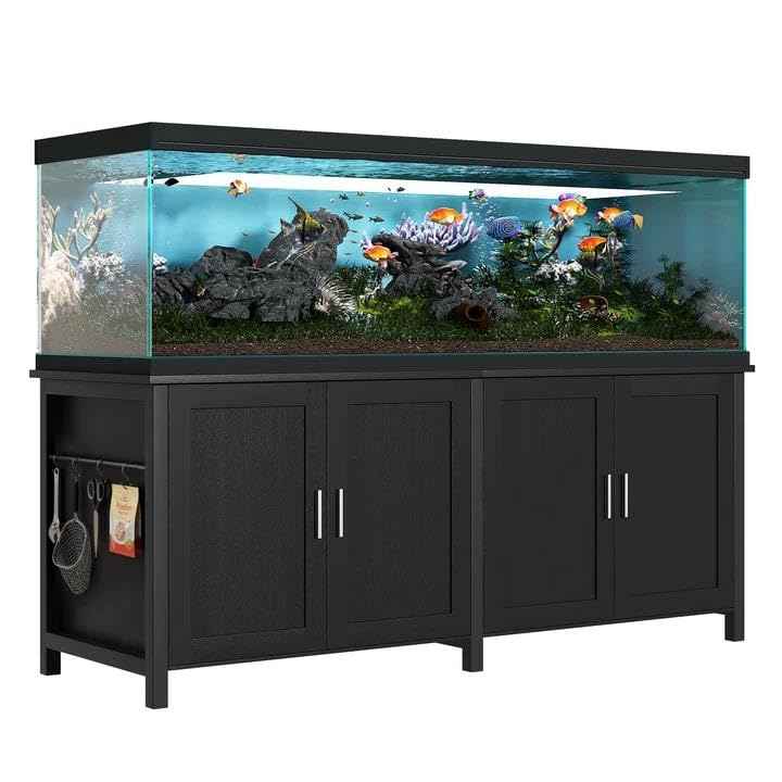 100 150 Gallon Fish Tank Stand Aquarium Stand with Cabinet Storage (Style1-Black / 60 inch)