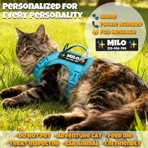 Tactical Cat Harness with Personalized Name Patch Escape Proof 7 (Blue)