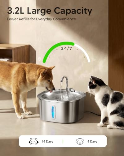 Stainless Steel Cat Water Fountain with 6 Filters