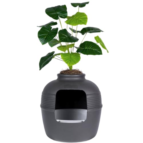 Original Hidden Litter Box Planter (Broad Leaf Philodendron / Essentials Kit / Charcoal Black)